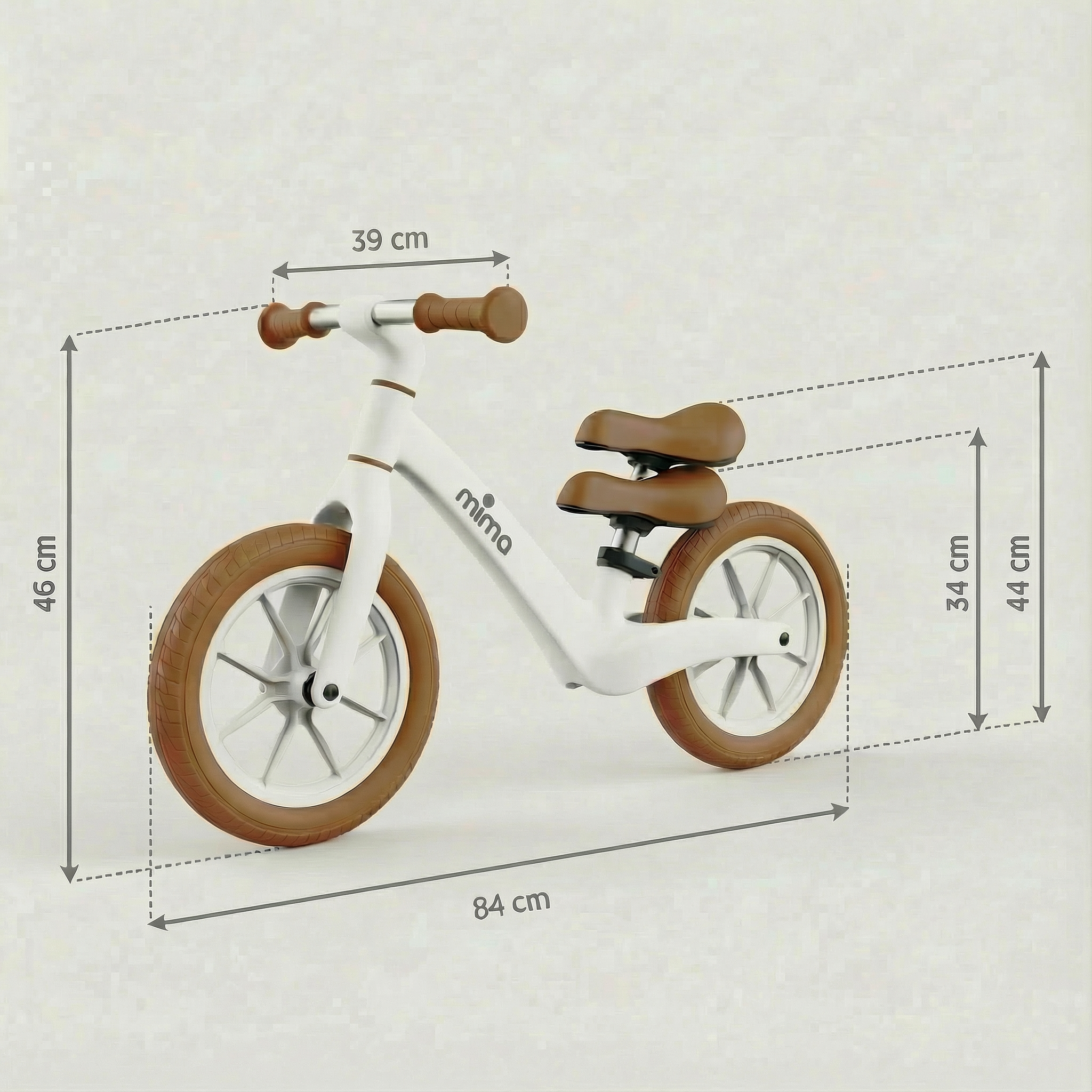 Children's white balance bike with dimensions