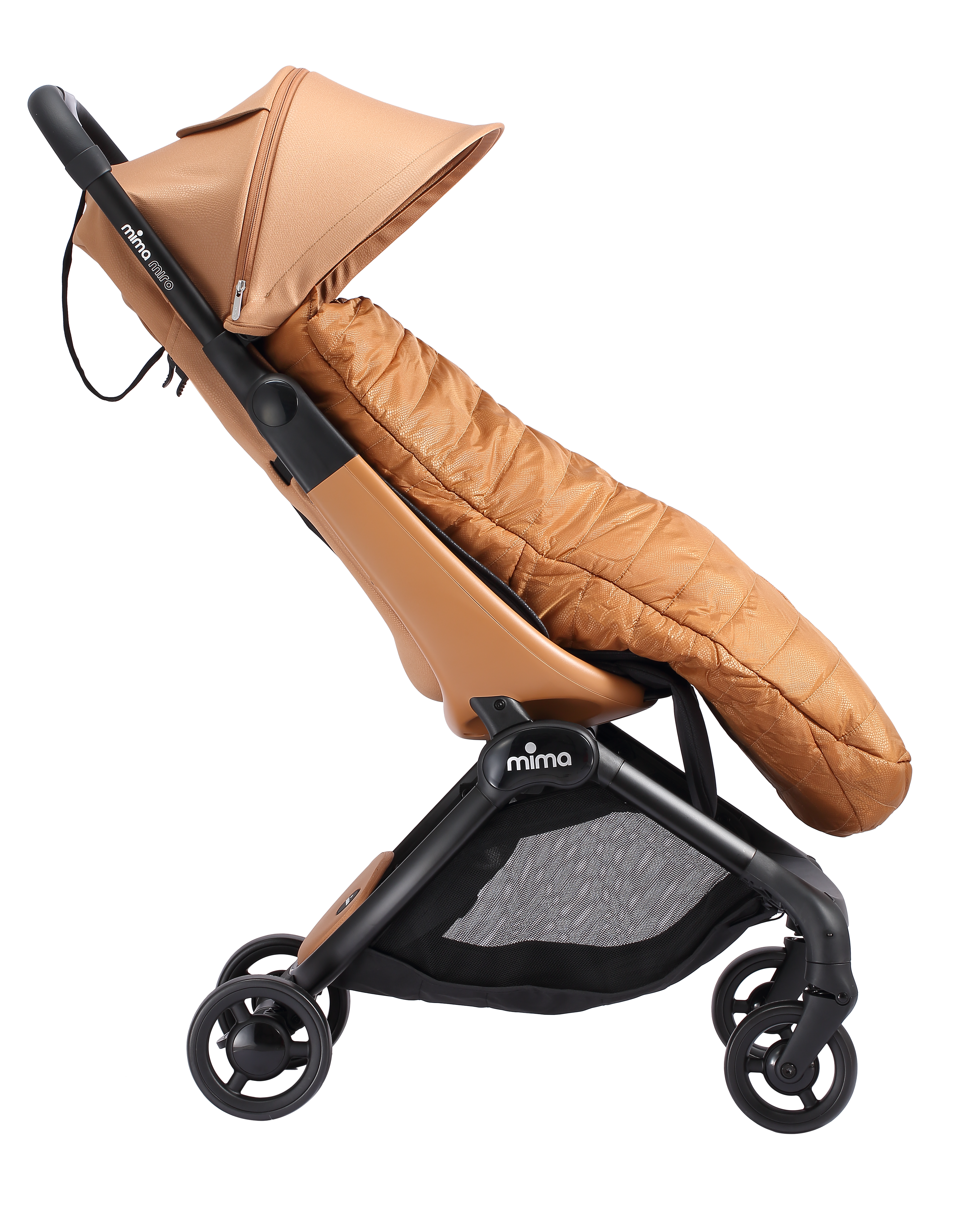 mima compact footmuff in mocha colour on a miro stroller side view