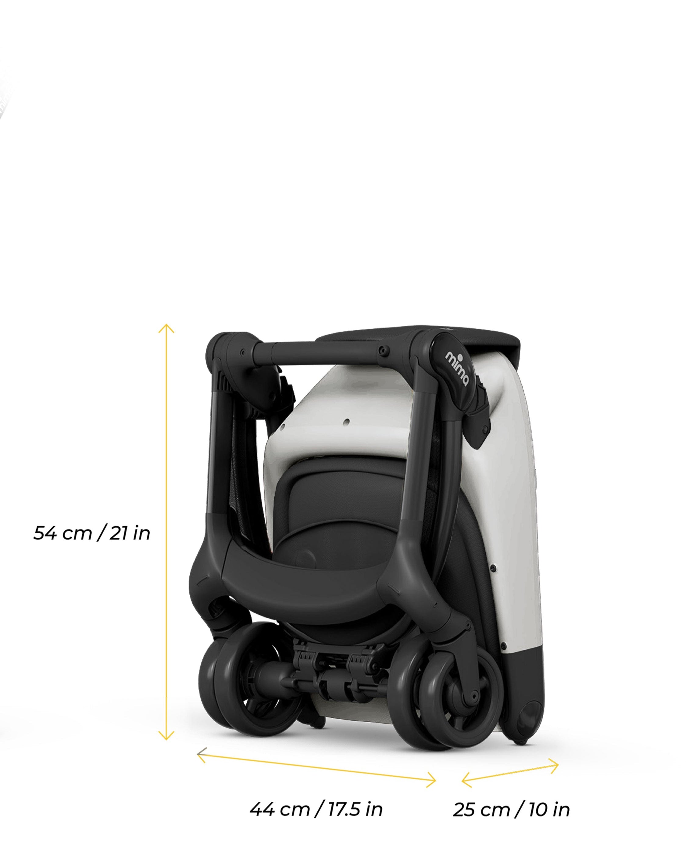 miro compact stroller in white folded with dimensions