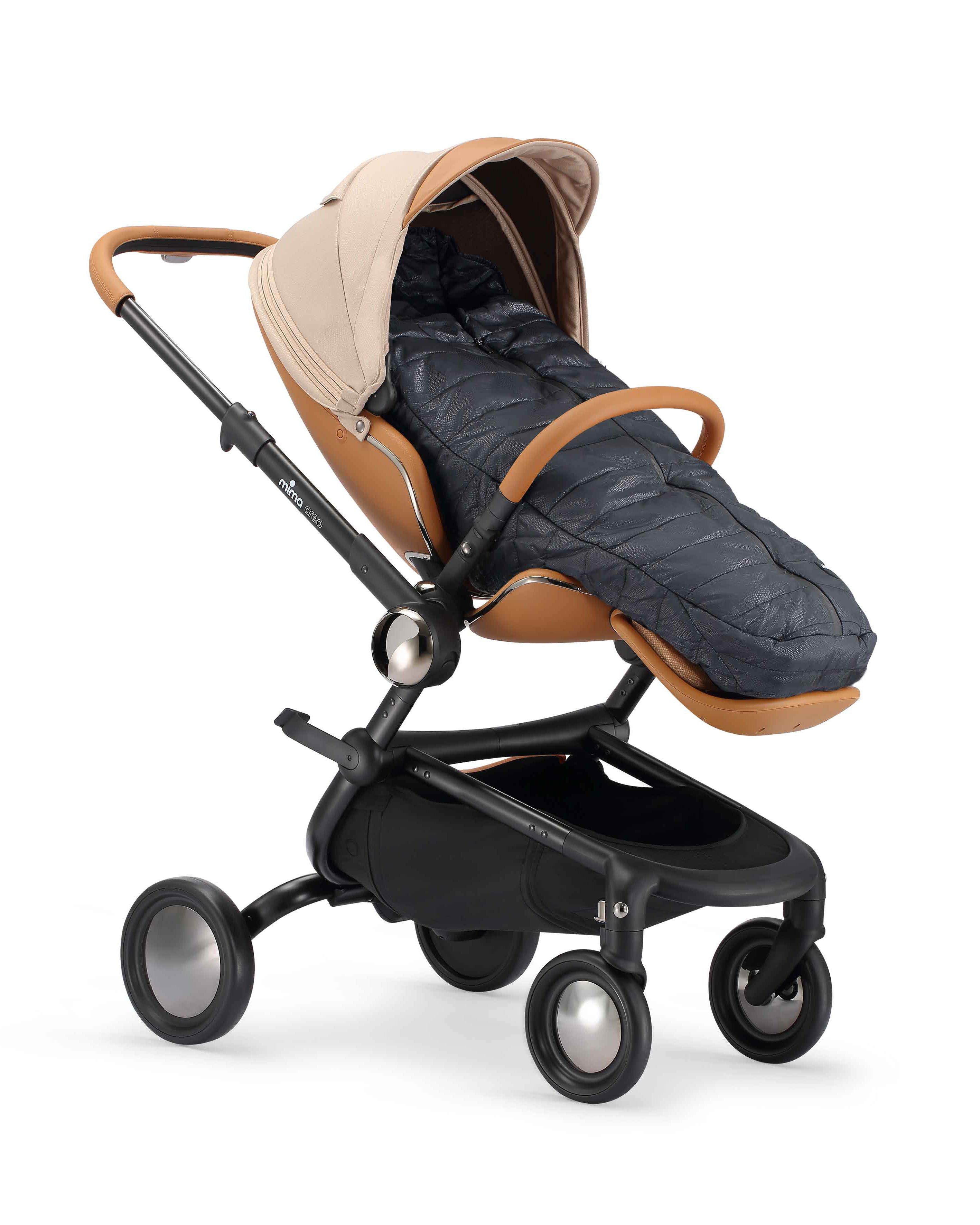 mima compact fold footmuff in black colour on a creo stroller.