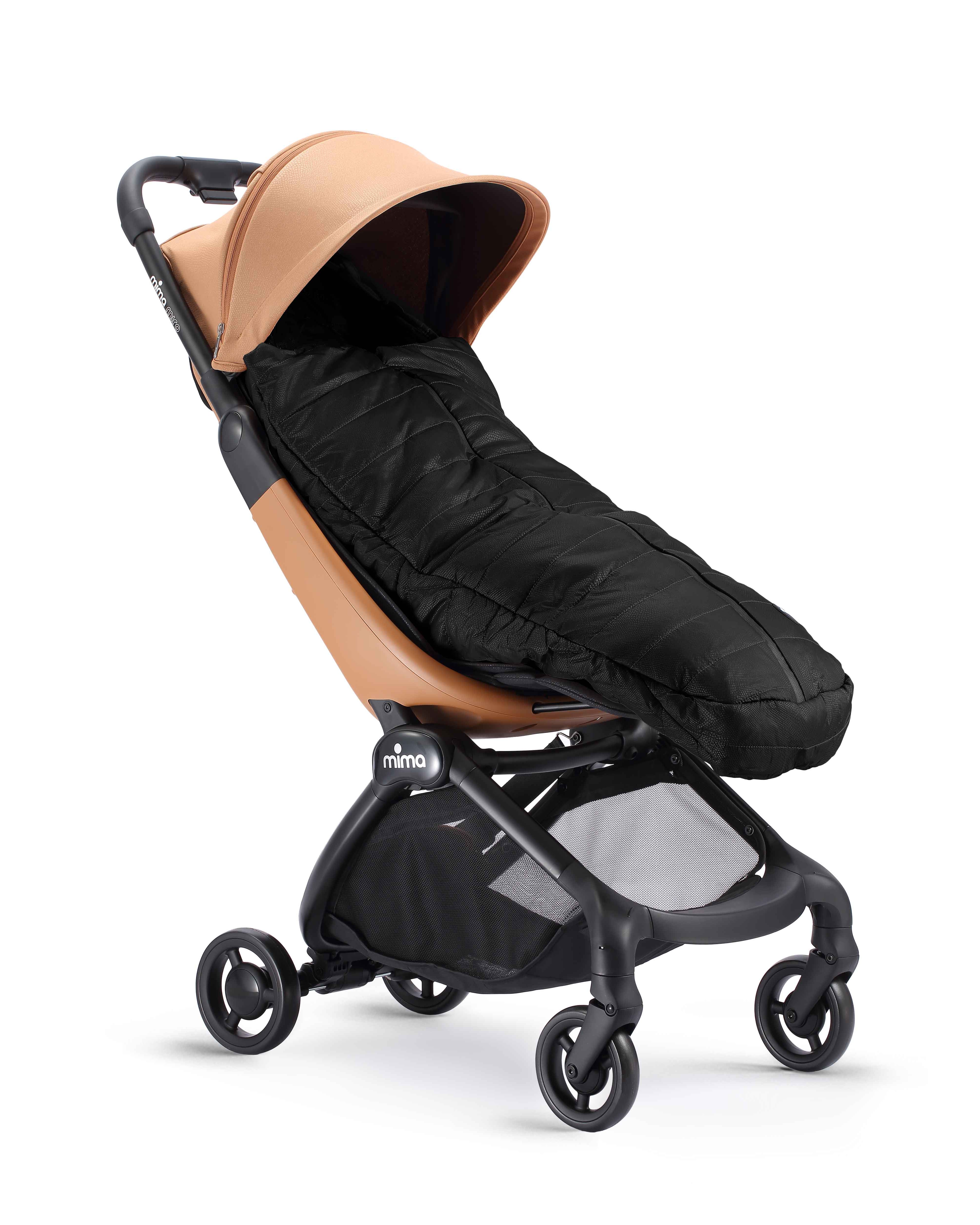 mima compact footmuff in black colour on a miro stroller.