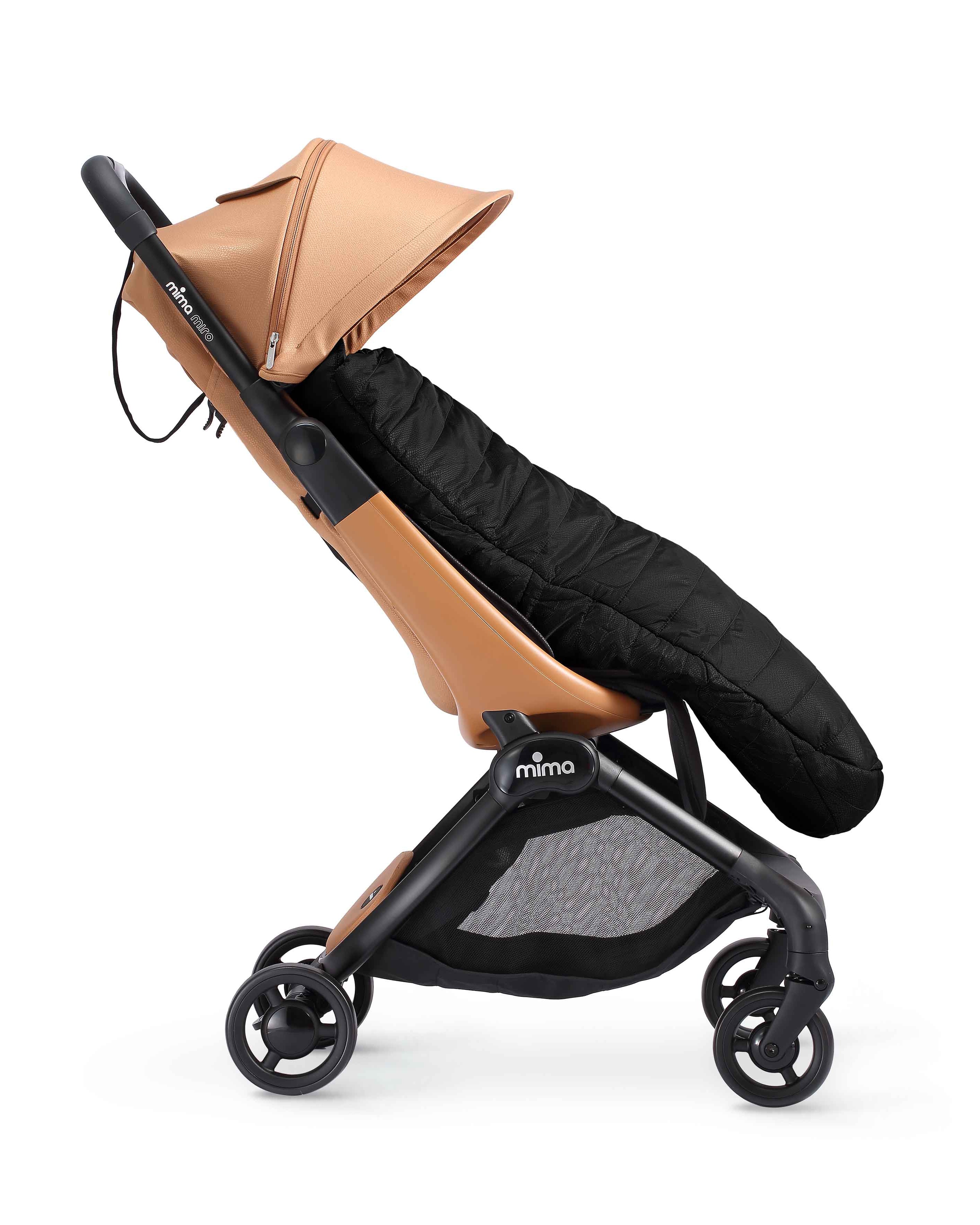 mima compact footmuff in black colour on a miro stroller side view