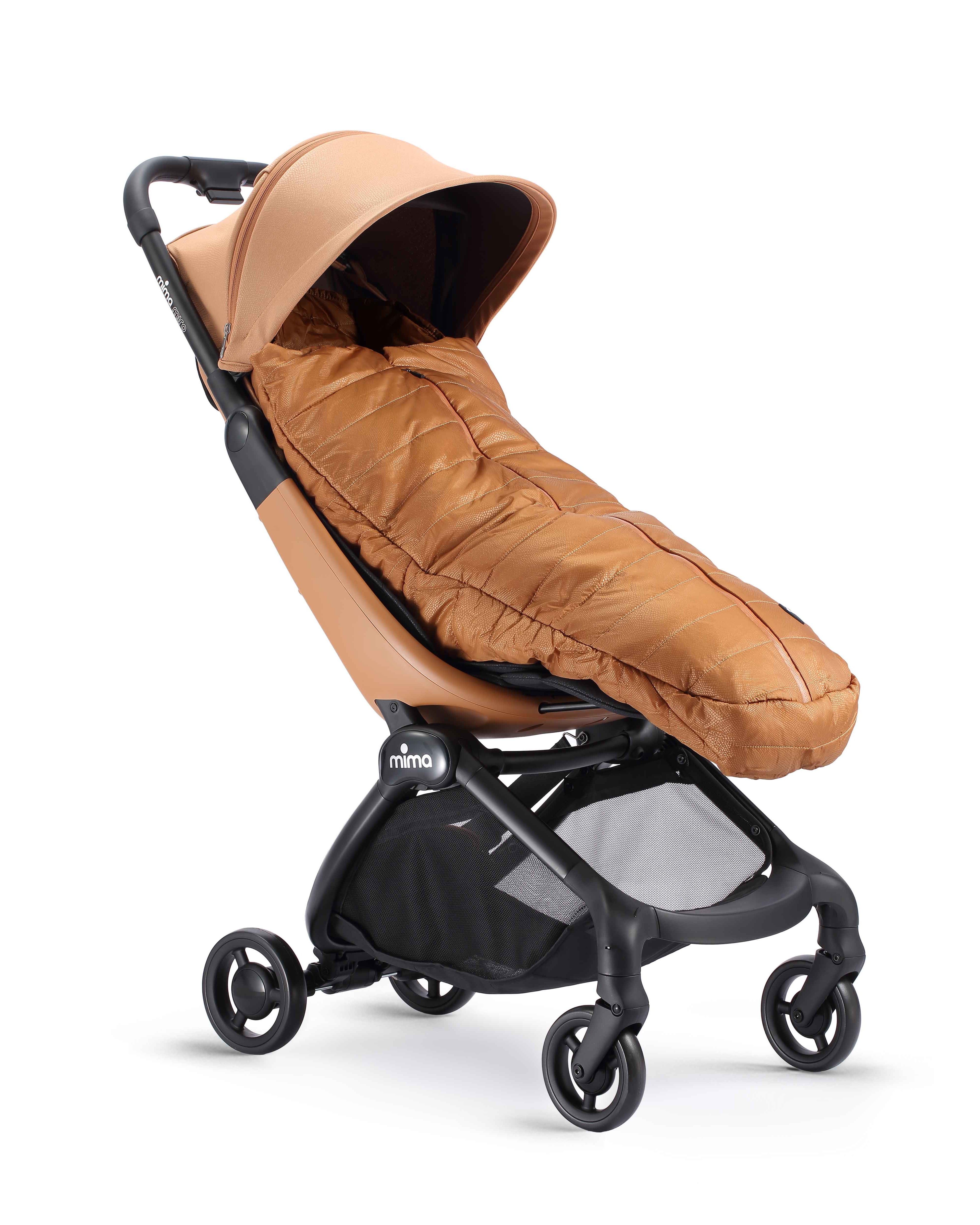 mima compact footmuff in mocha colour on a miro stroller.