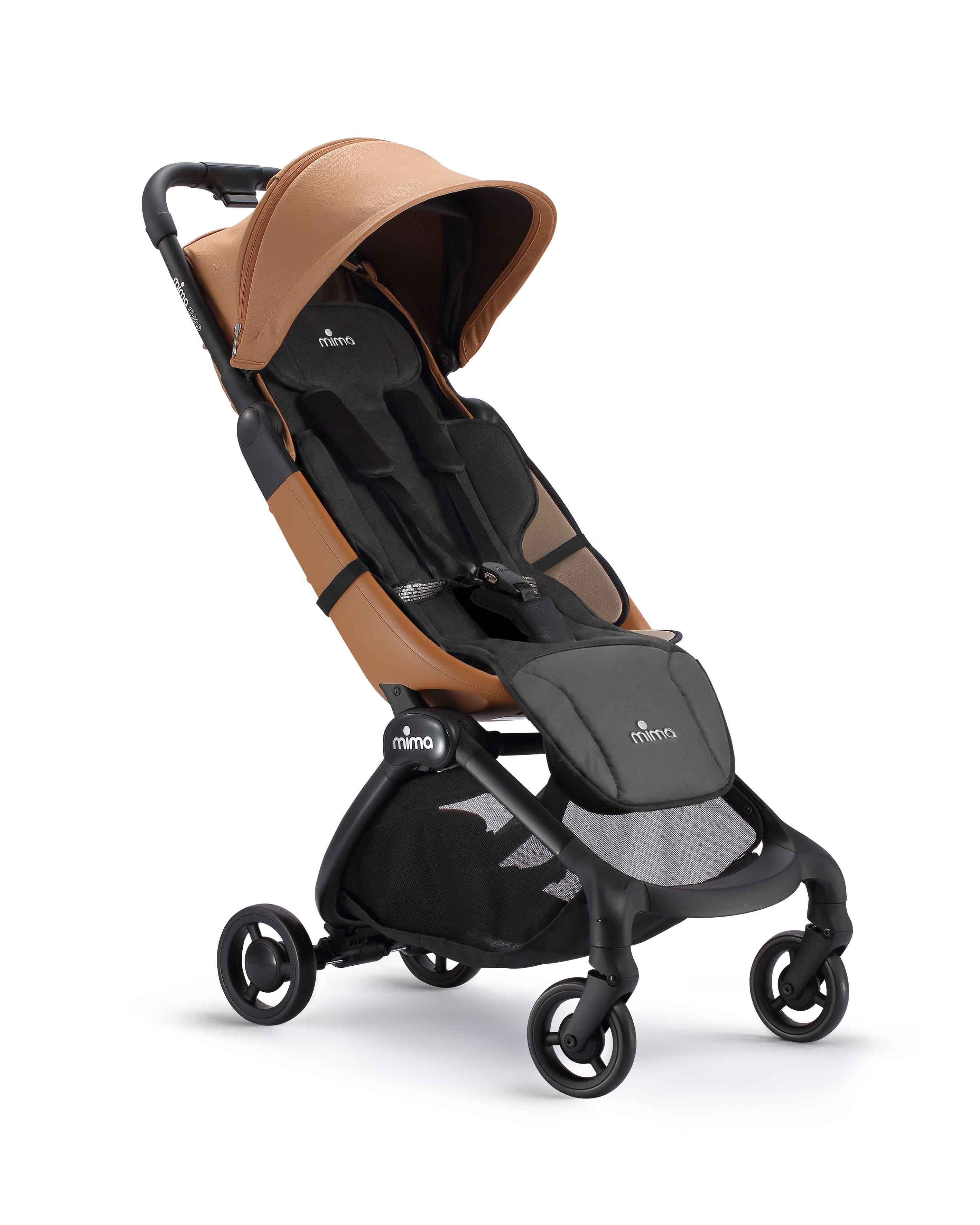 flo lollipop seat pad in black installed on a miro stroller, angle