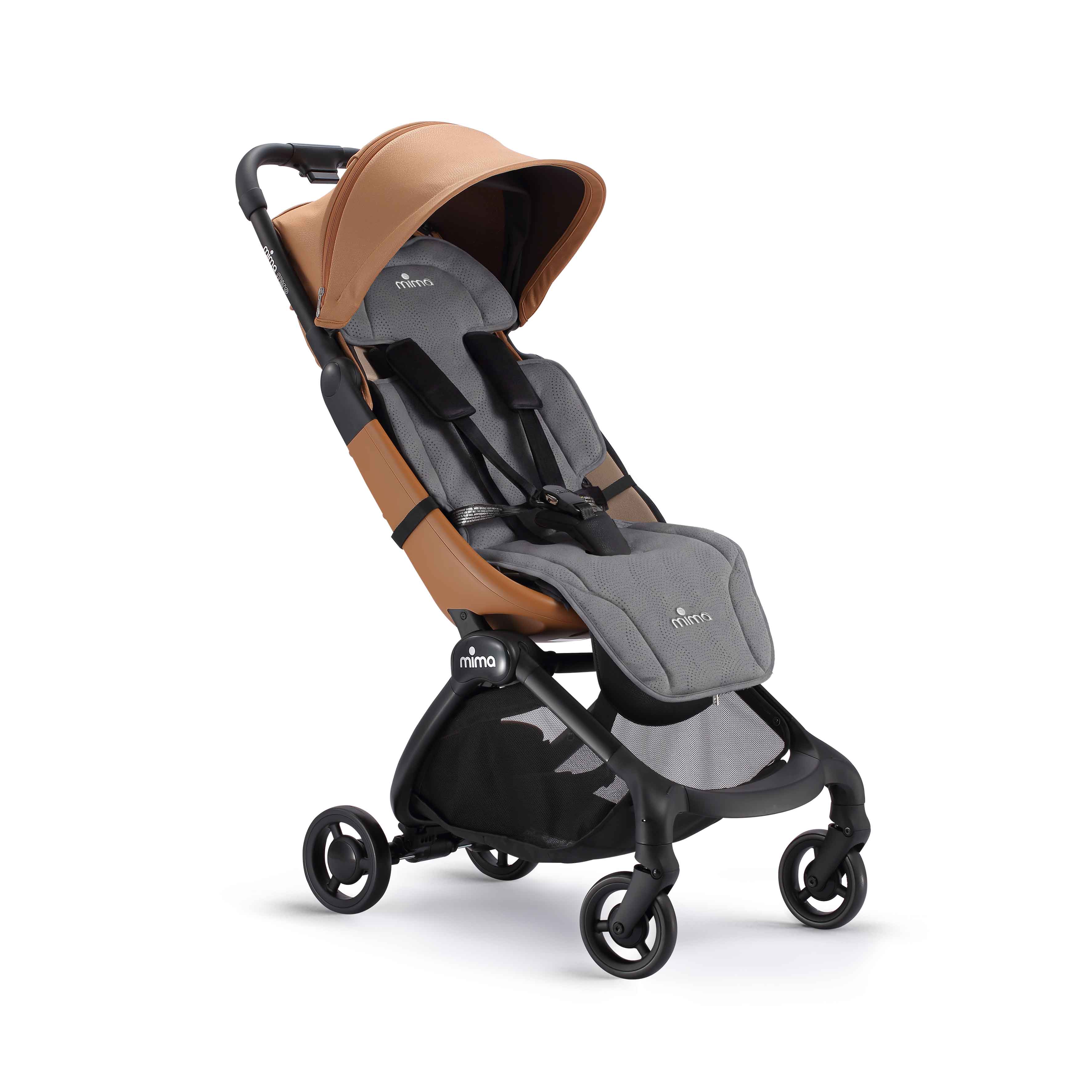 flo oreo seat pad in grey installed on a miro stroller, angle