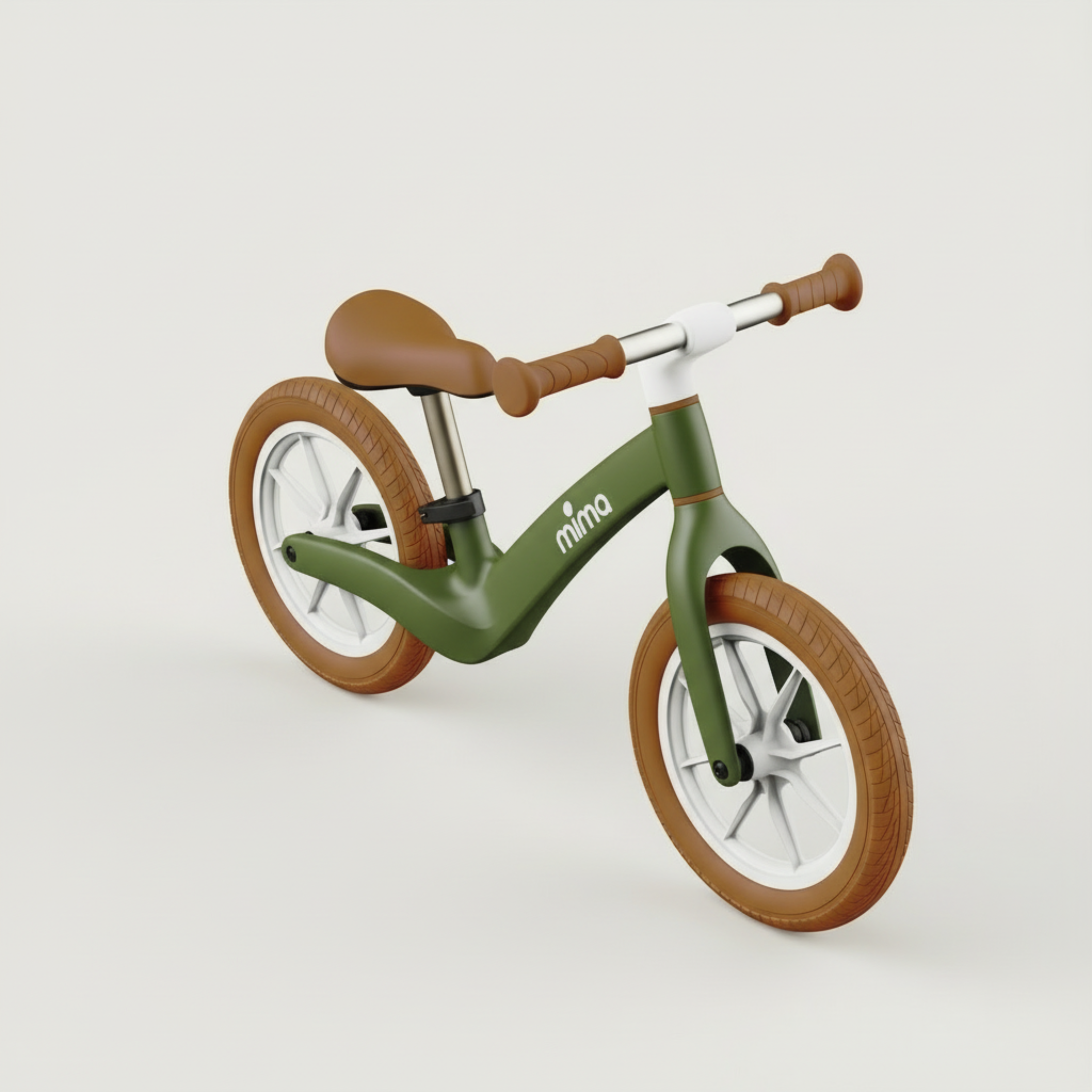 top angled view of mima zoom lite balance bike in green