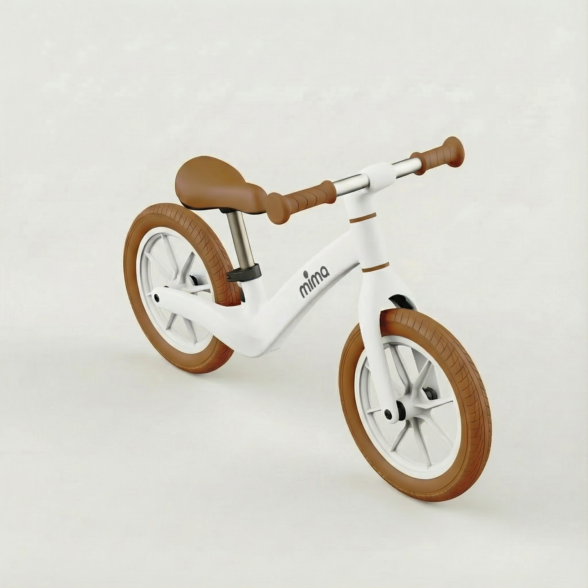 top angled view of mima zoom lite balance bike in white
